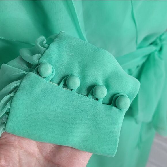 VINTAGE 60s dress chiffon mint green tiered puff sleeve hostess S - Picture 4 of 16